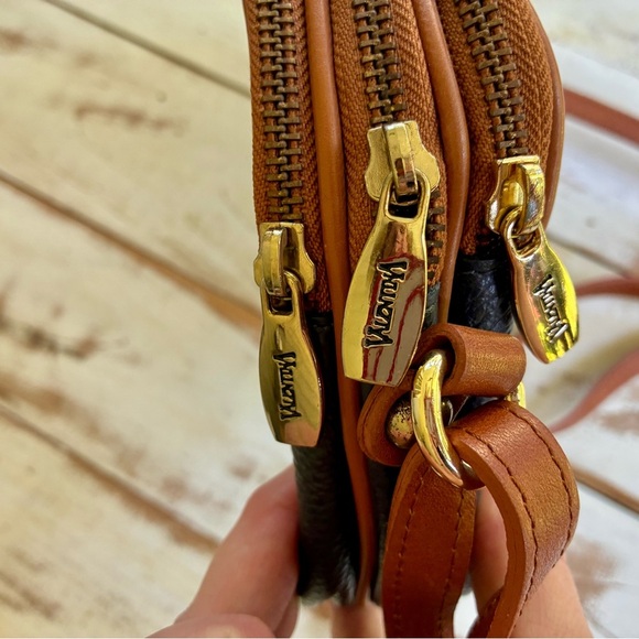 VALENTINA Genuine Leather purse Multi Zipper Crossbody Bag navy blue brown EUC - Picture 10 of 15